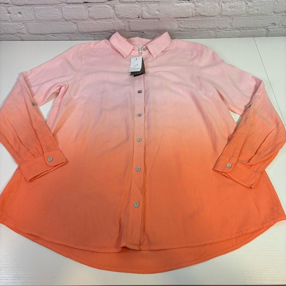 NWT J Jill Linen Blend Pink and Orange Button Down Shirt - Picture 2 of 10